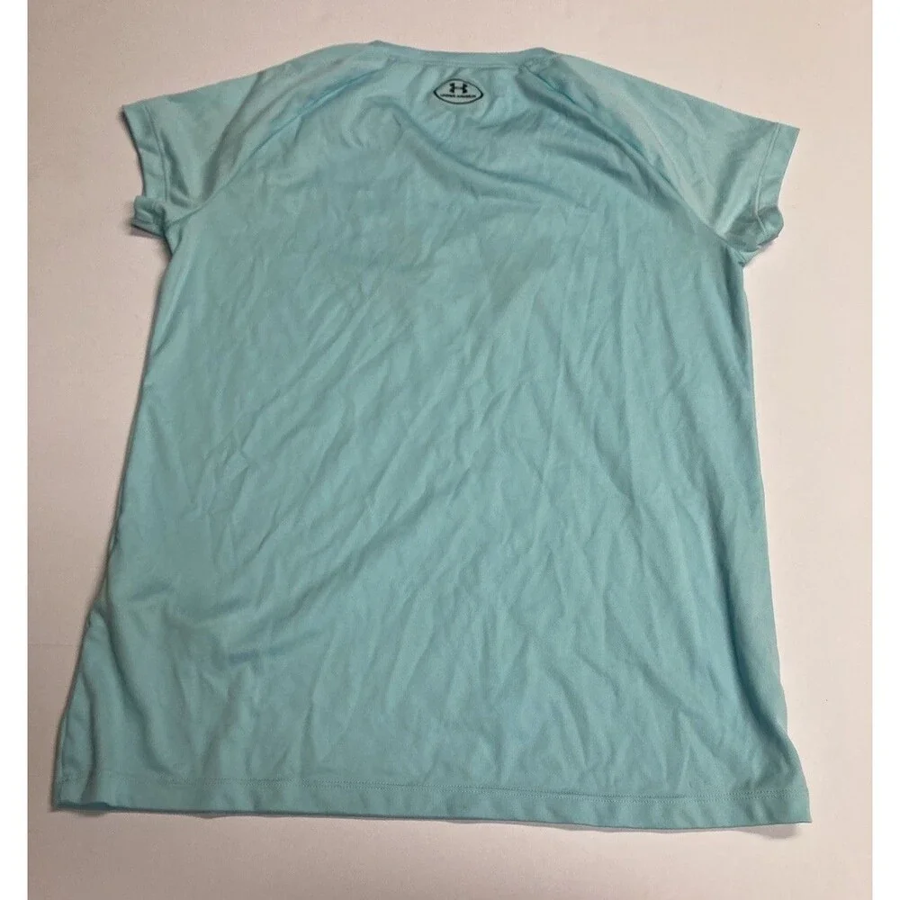 Under Armour HeatGear Boys YXL Blue Loose V-Neck Short Sleeve Logo Tee